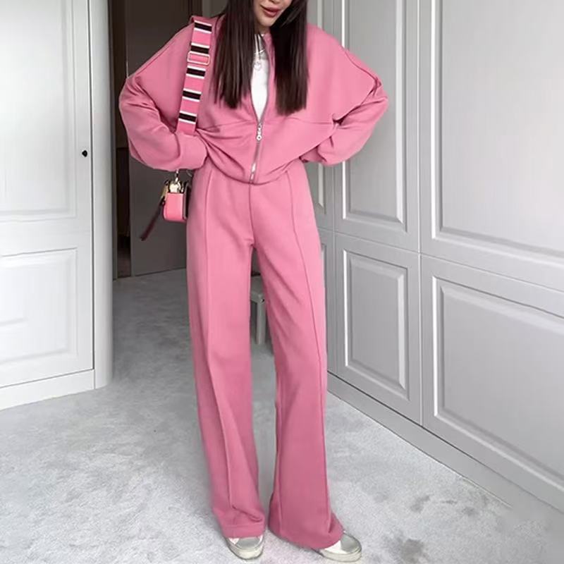 Womens Solid-Color Casual Sweatshirt Set