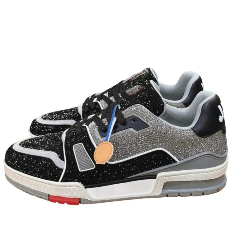 Fashionable Low-Top Unisex Trainer Shoes with Diamond Print High-Top Version Men's Sport Shoes Breathable Wear-Resistant Rubb...