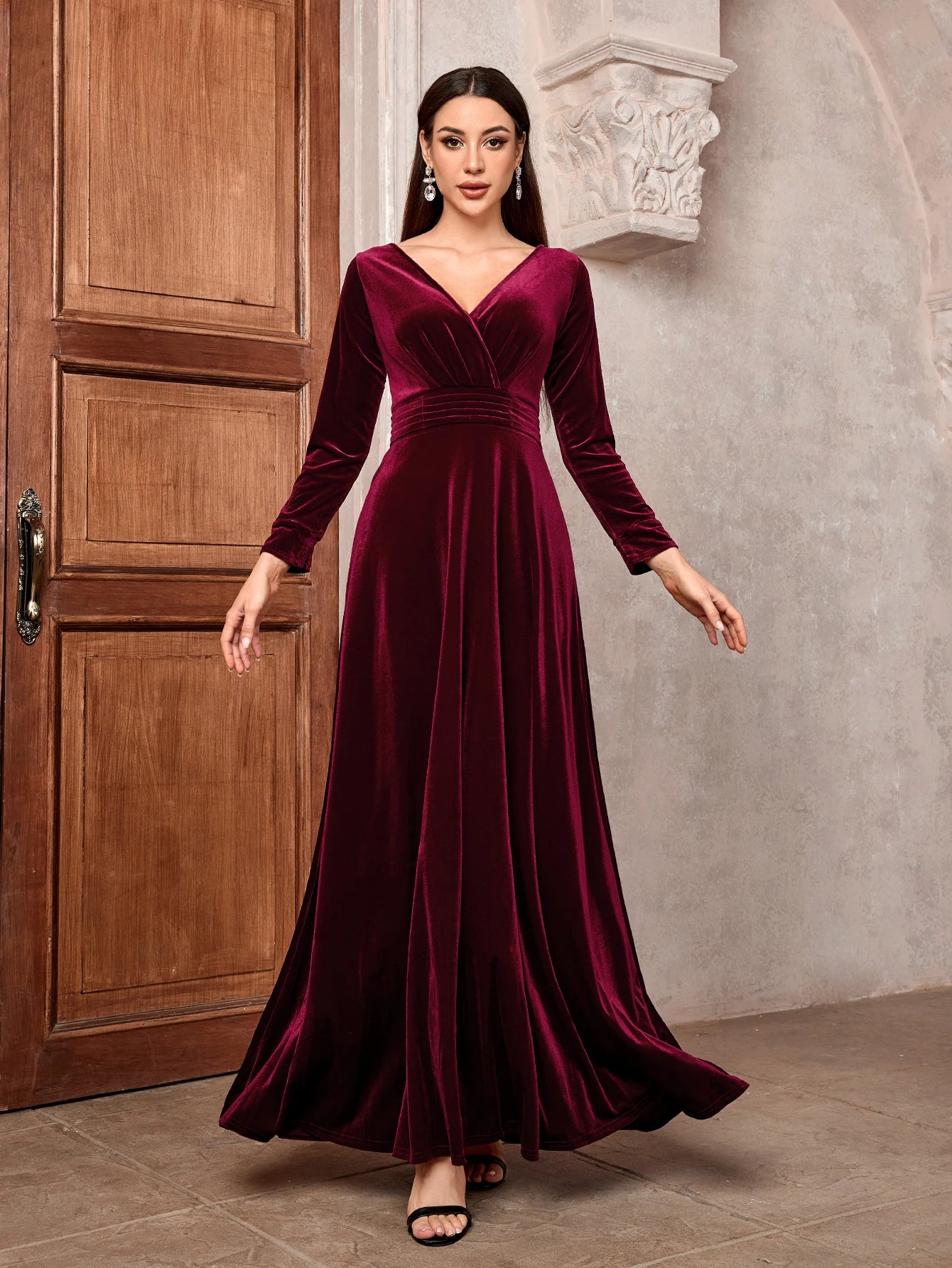 2024 Maxi Dress Lady Solid A-Line Cocktail Prom Long Luxury Elegant Wine Red Soft Velvet Evening Party Wedding Dresses for Women