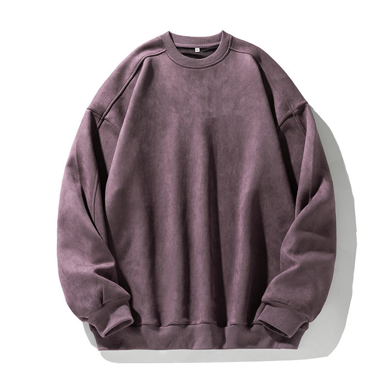 Suede-look Solid-color Casual Hoodie For Men