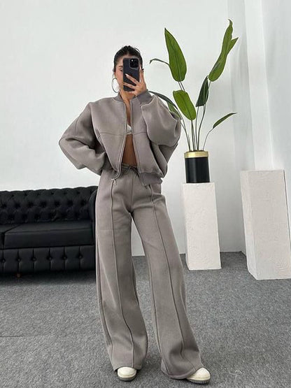 Women’s European & American Casual Cardigan Pants Two-Piece Set, Oversized Lounge Co-Ord Outfit, Trendy Streetwear Matching Set