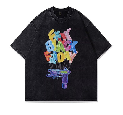 Men's And Women's Same Retro Casual Street Printed Large Short T-shirt