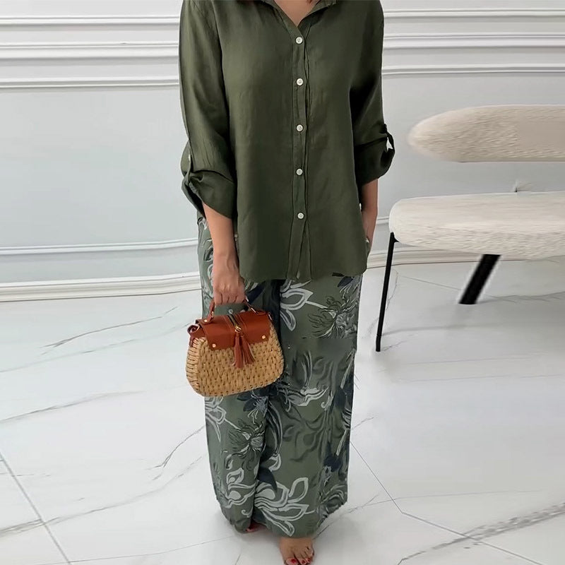 Summer New Cardigan Shirt High Waist Loose Trousers Two-piece Suit