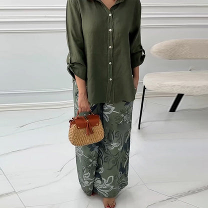Summer New Cardigan Shirt High Waist Loose Trousers Two-piece Suit