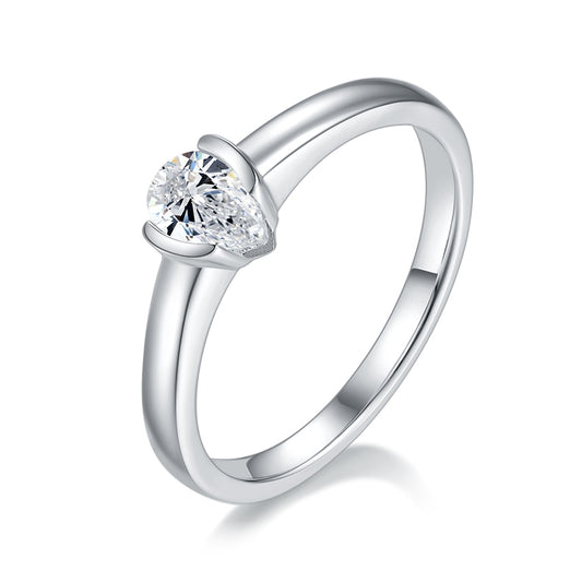 Pear-shaped Moissanite Set With Top-quality Moissanite Luxury And Fashionable Light Luxury Jewelry Silver Ring S925 Silver Electroplated With Platinum