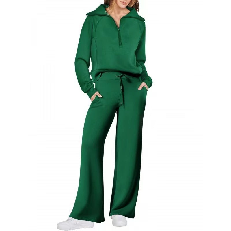 Womens Fashionable Casual Sports Suit With Zipper And Long Sleeves