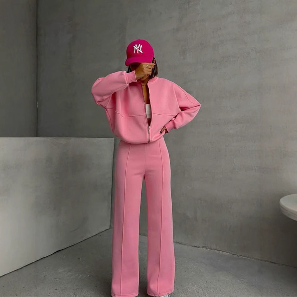 Women’s European & American Casual Cardigan Pants Two-Piece Set, Oversized Lounge Co-Ord Outfit, Trendy Streetwear Matching Set