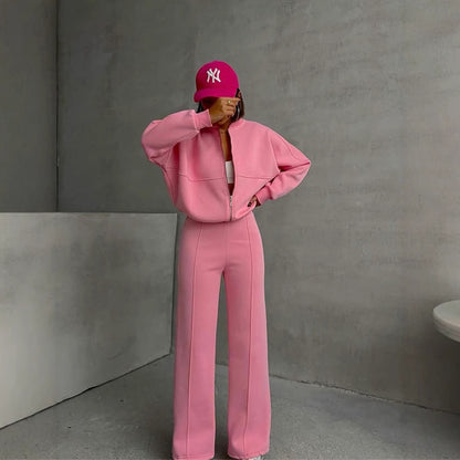 Women’s European & American Casual Cardigan Pants Two-Piece Set, Oversized Lounge Co-Ord Outfit, Trendy Streetwear Matching Set
