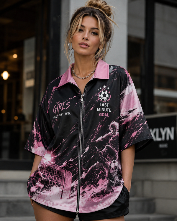 Anime Football Cuban Collar Shirt For Girls
