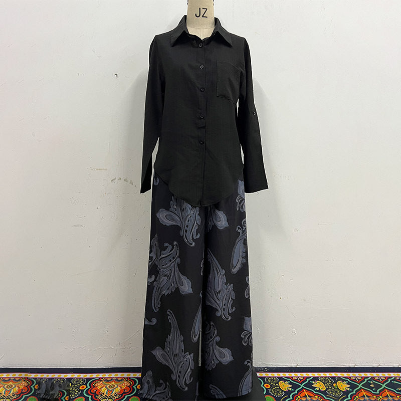 Summer New Cardigan Shirt High Waist Loose Trousers Two-piece Suit