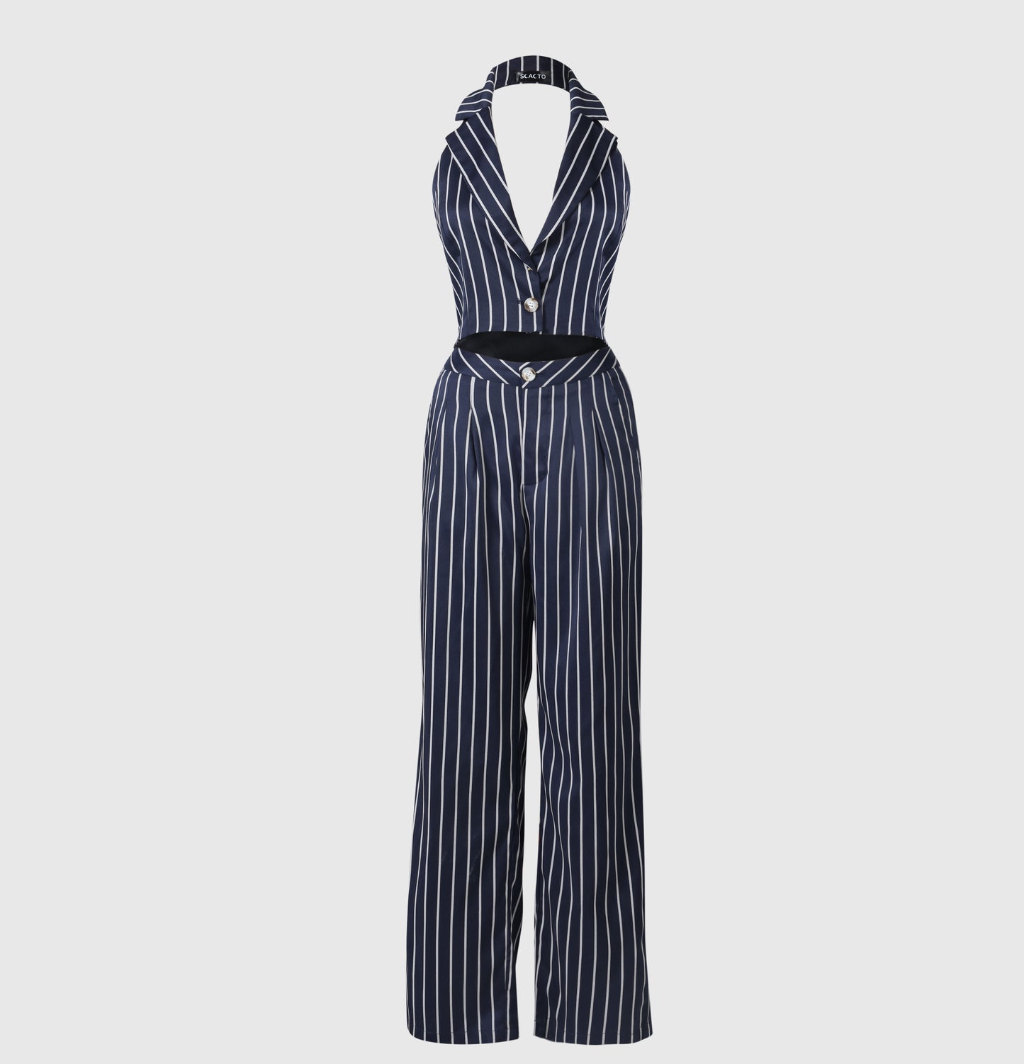 Elegant Striped Blazer & High Waist Pants Set