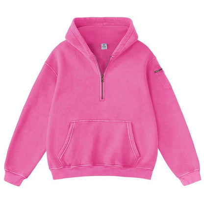 Mens Solid-Color Zip-Up Casual Loose Long-Sleeve Hoodie