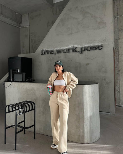 Women’s European & American Casual Cardigan Pants Two-Piece Set, Oversized Lounge Co-Ord Outfit, Trendy Streetwear Matching Set