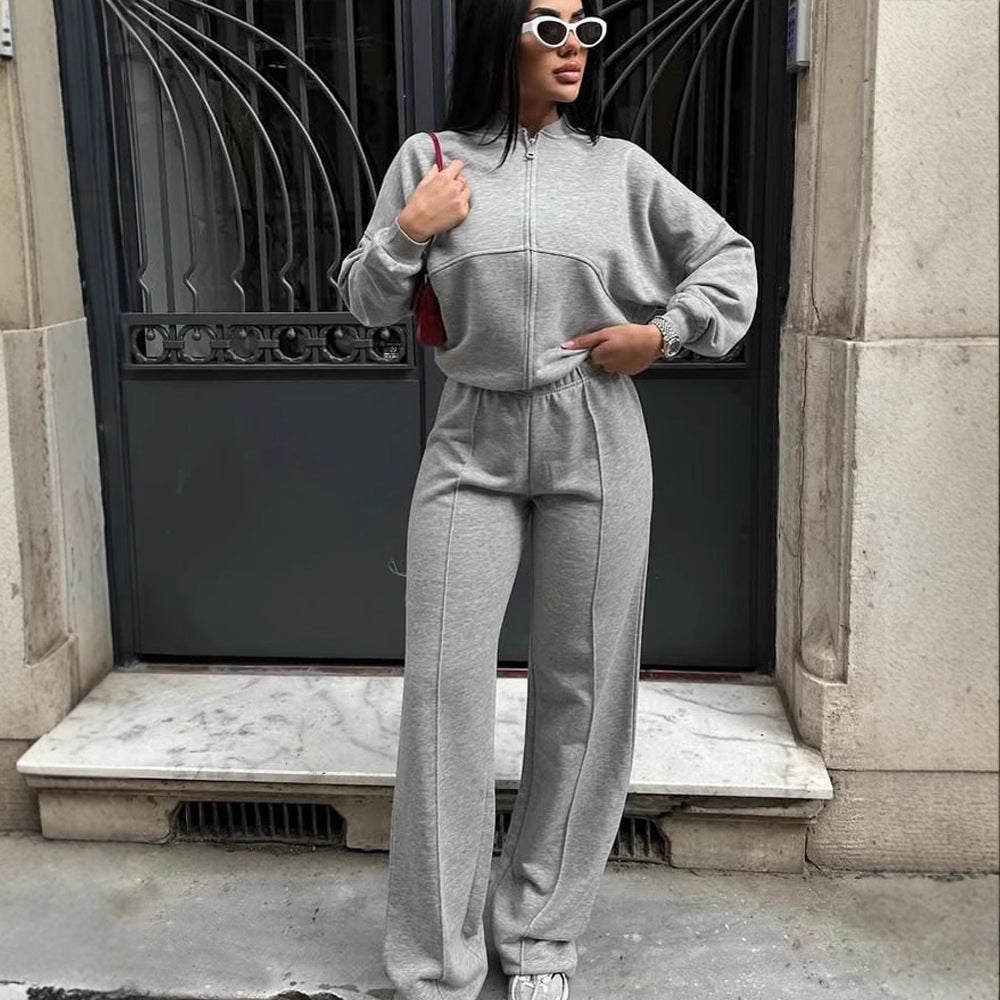 Women’s European & American Casual Cardigan Pants Two-Piece Set, Oversized Lounge Co-Ord Outfit, Trendy Streetwear Matching Set