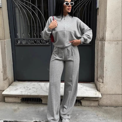 Women’s European & American Casual Cardigan Pants Two-Piece Set, Oversized Lounge Co-Ord Outfit, Trendy Streetwear Matching Set