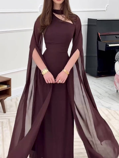 Brown Long Sleeve Hollow Dress
