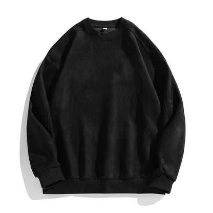 Suede-look Solid-color Casual Hoodie For Men
