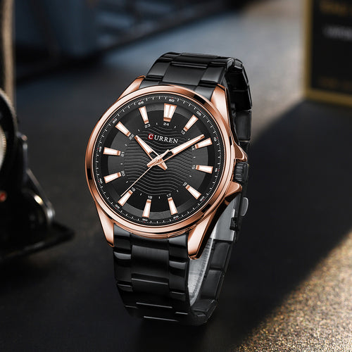 Waterproof Round Mens Simple Steel-Strap Watch
