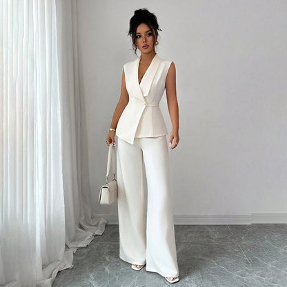 Sleeveless Blazer And Straight-leg Pants Two-piece Set