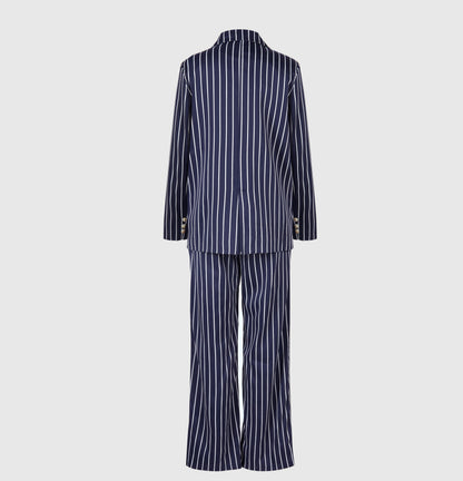 Elegant Striped Blazer & High Waist Pants Set