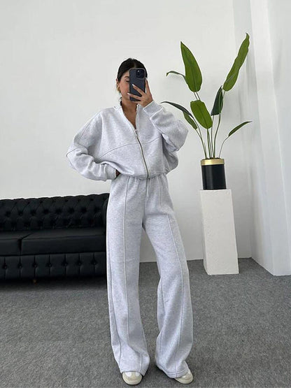 Women’s European & American Casual Cardigan Pants Two-Piece Set, Oversized Lounge Co-Ord Outfit, Trendy Streetwear Matching Set