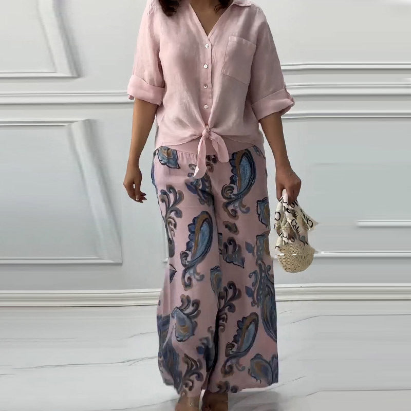 Summer New Cardigan Shirt High Waist Loose Trousers Two-piece Suit