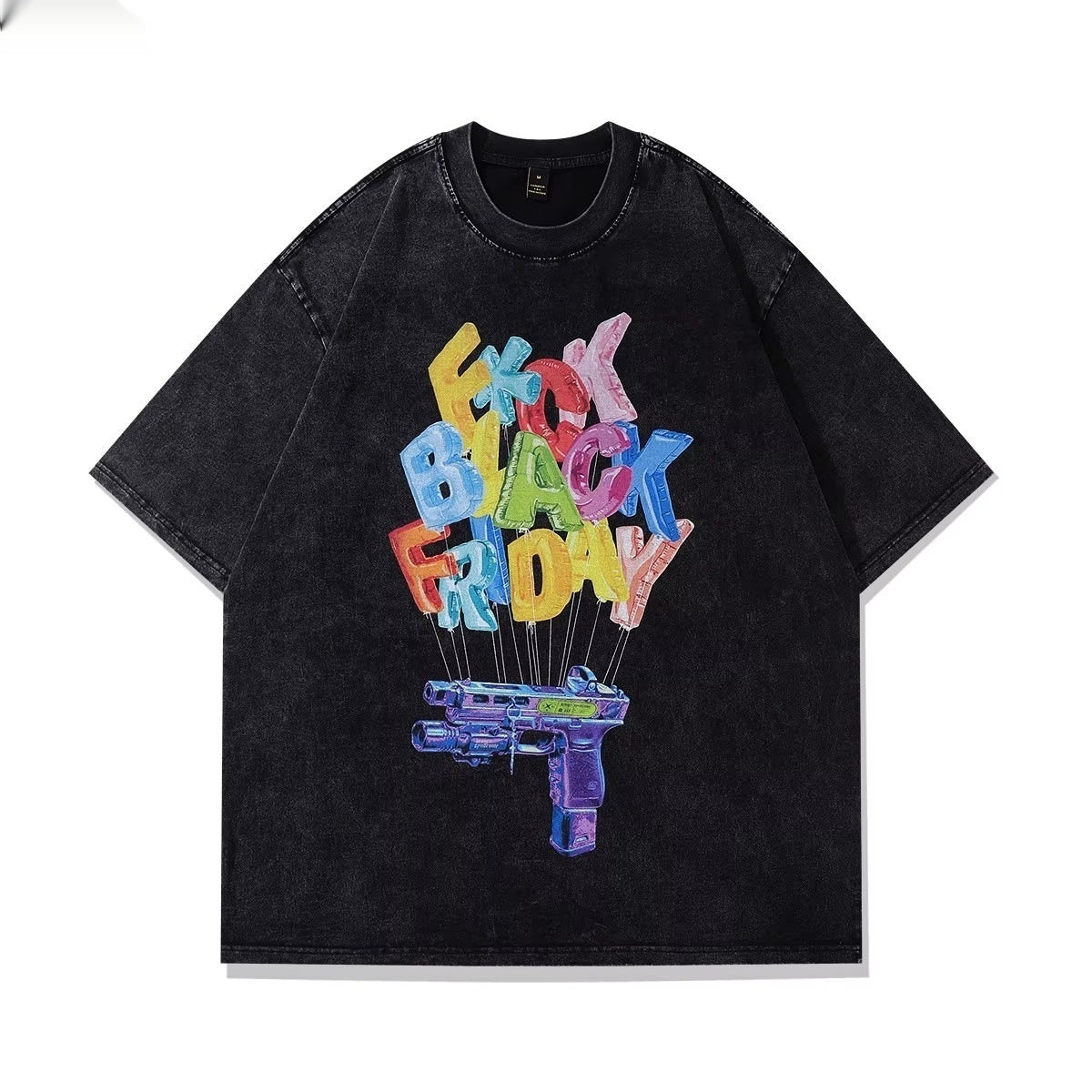 Men's And Women's Same Retro Casual Street Printed Large Short T-shirt
