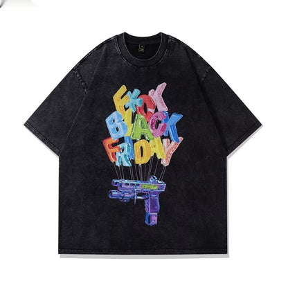 Men's And Women's Same Retro Casual Street Printed Large Short T-shirt