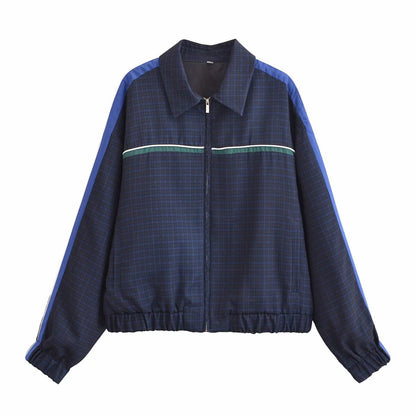 New Women's Striped Long-sleeved Zipper Jacket Casual Elastic Waist Trousers Suit