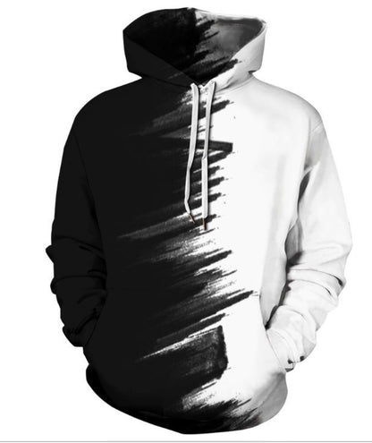 3D Black And White Contrast Color Digital Printing Couple Hooded Sweater
