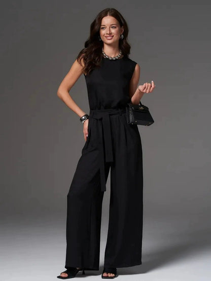 Women's Loose Casual Sleeveless Wide-Leg Pants Set
