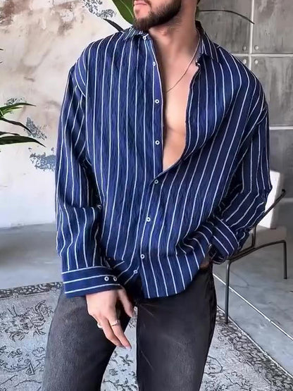 Men's Casual Striped Long-sleeved Shirt