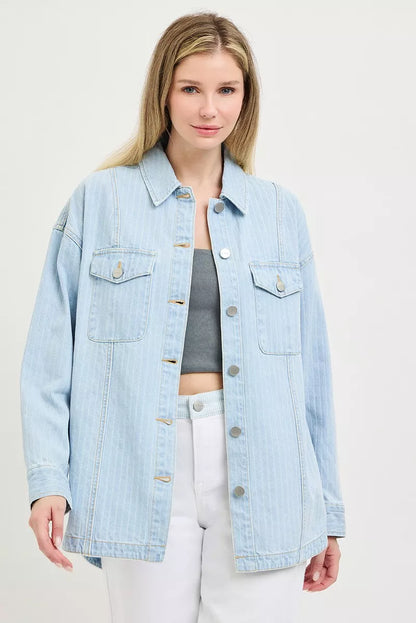 RISEN Oversized Stripe Denim Shacket