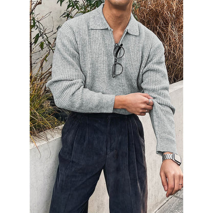 Knitted Men's Turn-down Collar Half-zip Light Luxury Jacket