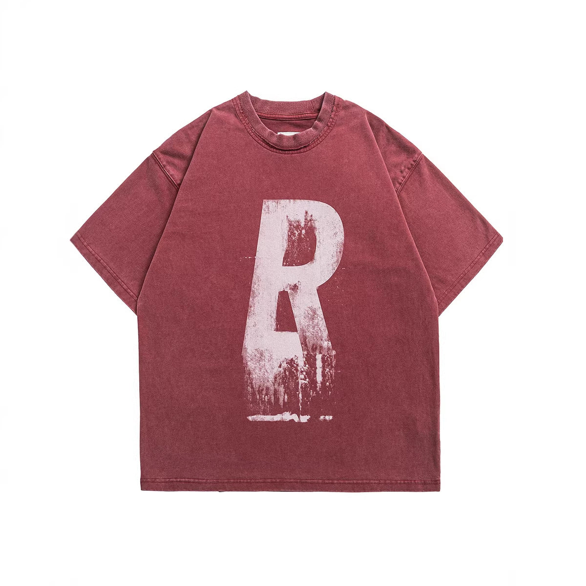 Washed vintage letter printed short sleeved T-shirt