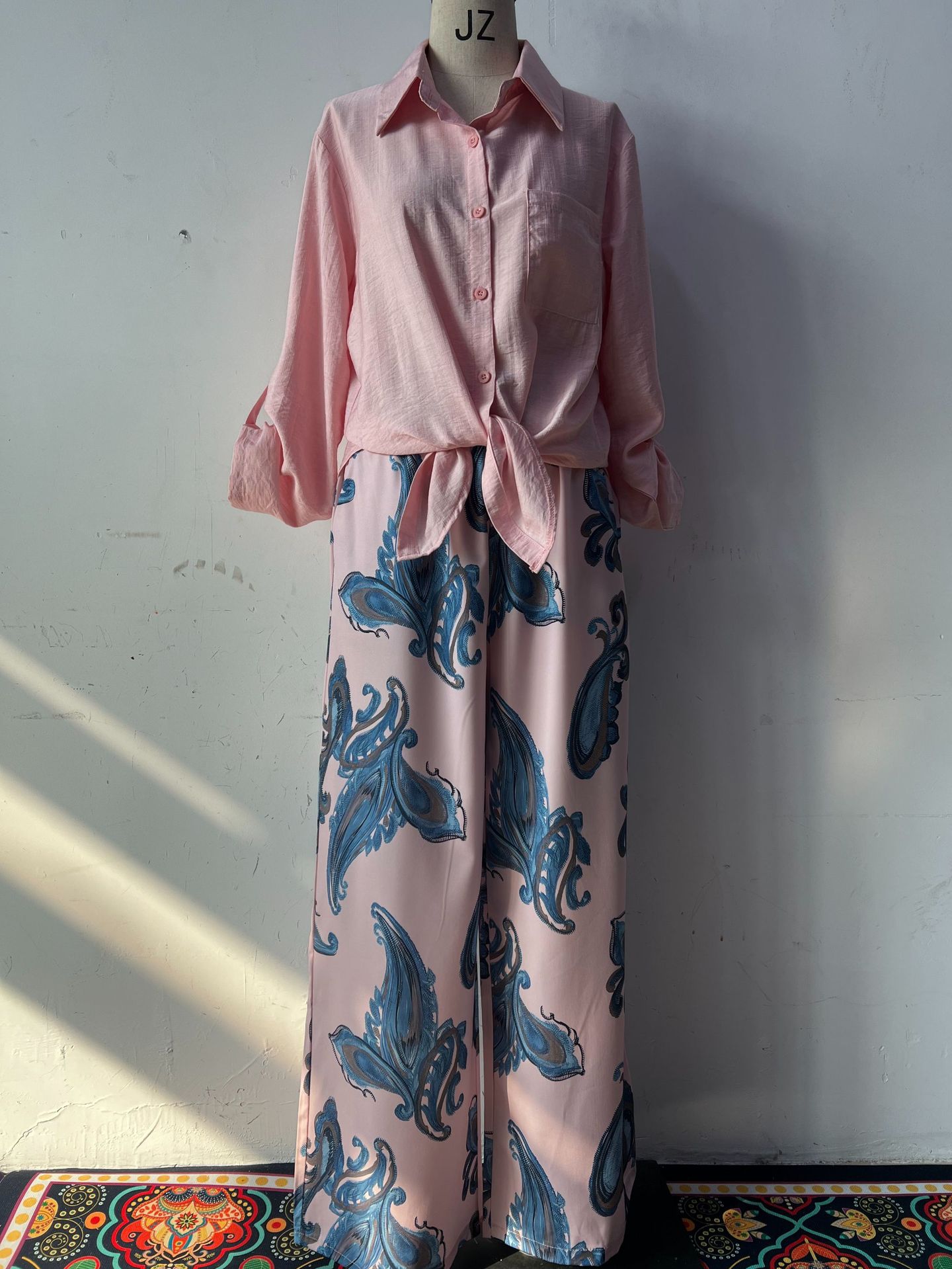 Summer New Cardigan Shirt High Waist Loose Trousers Two-piece Suit