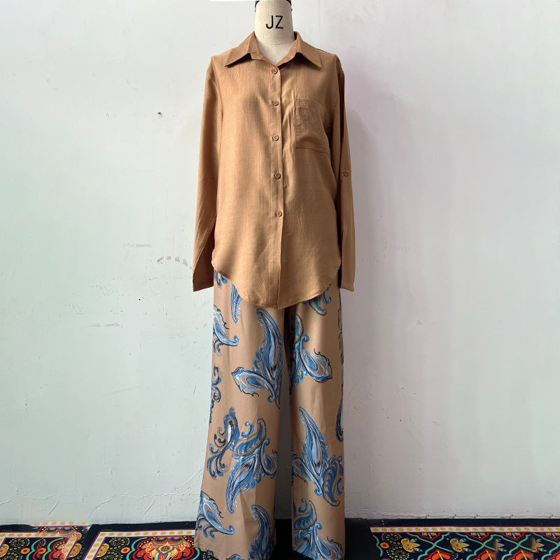 Summer New Cardigan Shirt High Waist Loose Trousers Two-piece Suit