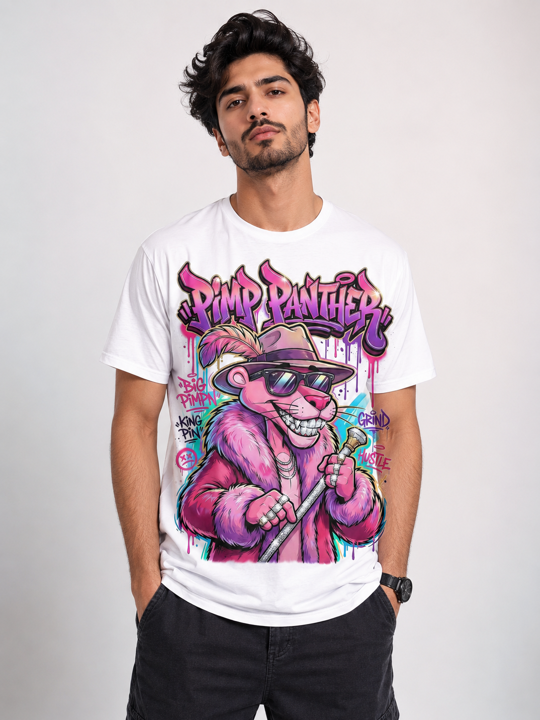 Pimp Panther Graphic Tee – Streetwear Anime Graffiti T-Shirt