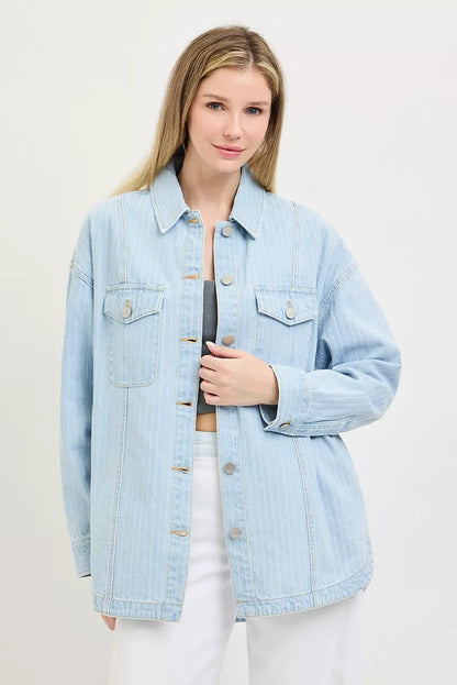 RISEN Oversized Stripe Denim Shacket