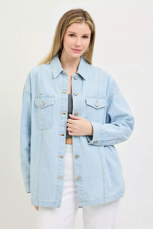 RISEN Oversized Stripe Denim Shacket