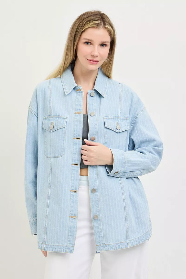 RISEN Oversized Stripe Denim Shacket