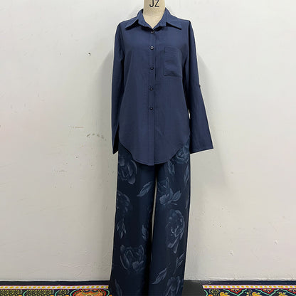 Summer New Cardigan Shirt High Waist Loose Trousers Two-piece Suit
