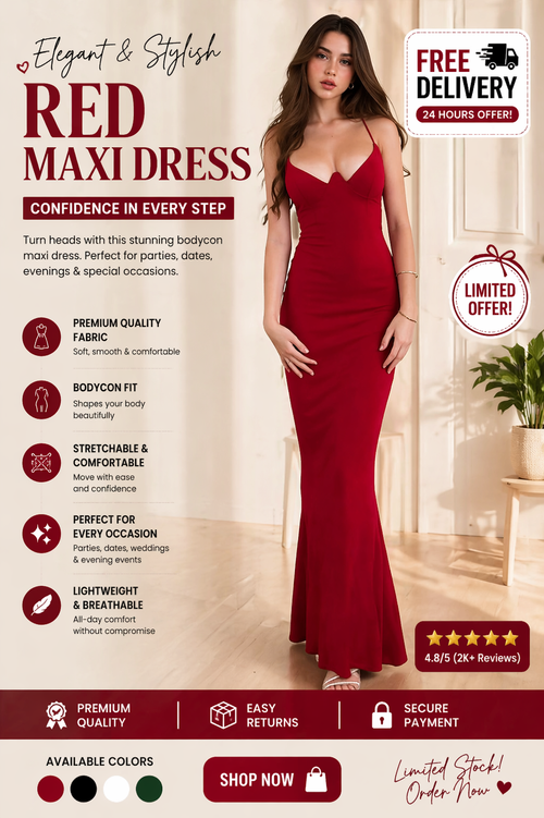 Red Sexy Tight V-neck Maxi Dress