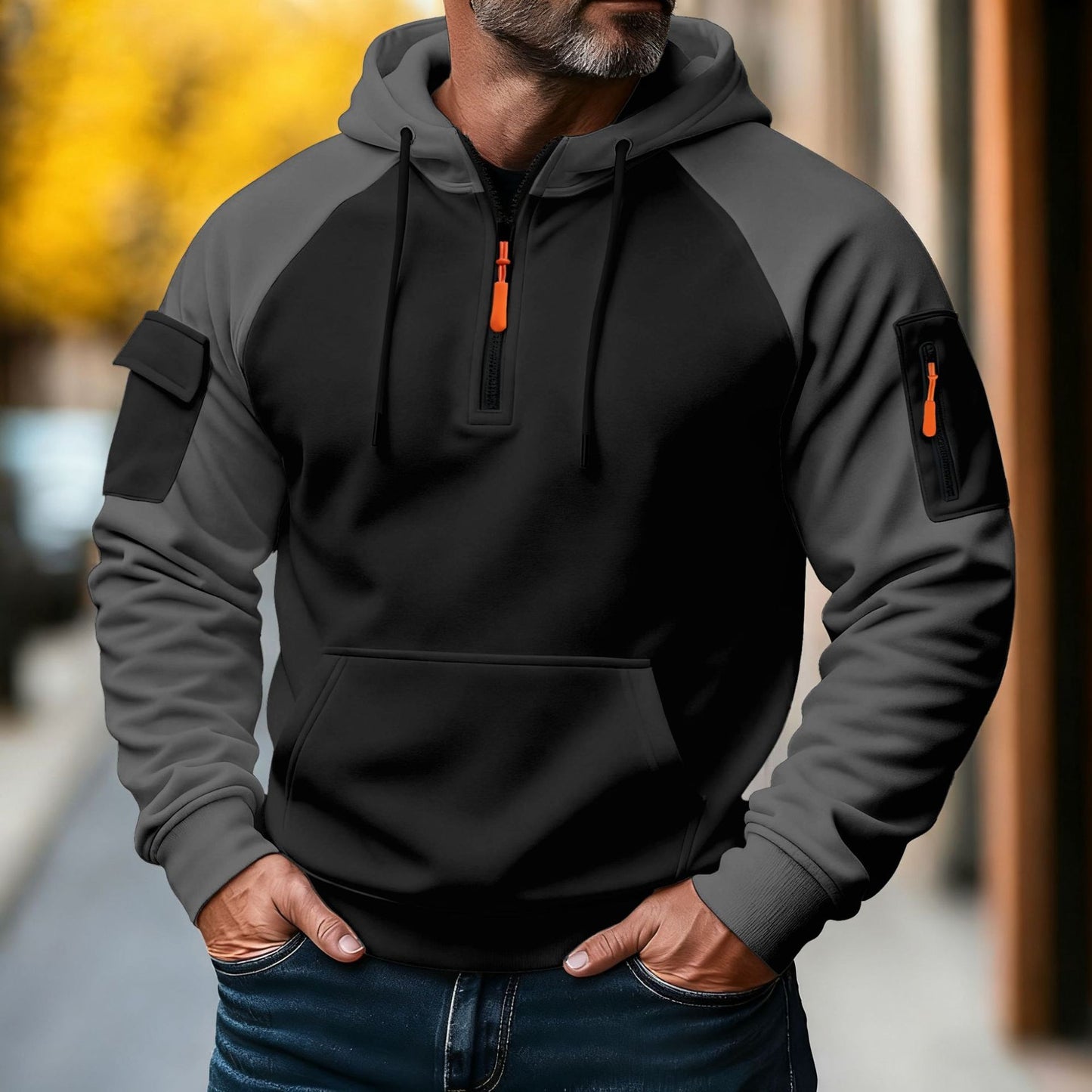 Zipper Decorations Brushed Sports Leisure Pullover Hooded Sweater