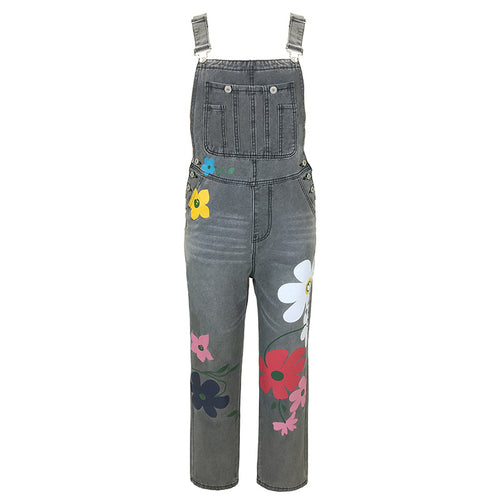 Printed jeans with non elastic straps and long pants straight tube