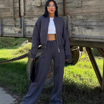 Women’s European & American Casual Cardigan Pants Two-Piece Set, Oversized Lounge Co-Ord Outfit, Trendy Streetwear Matching Set