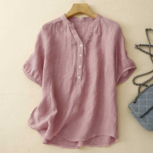 Women's Artistic Retro Cotton-Linen Short-Sleeve Shirt