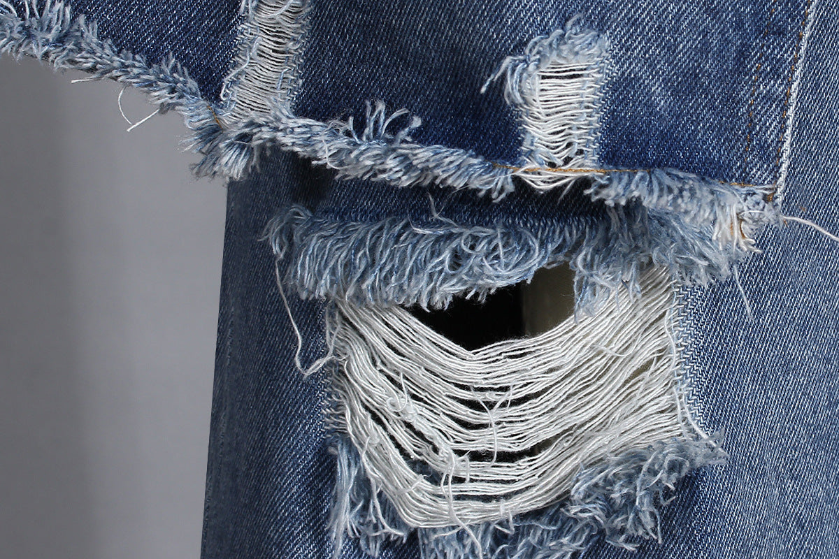 Casual Faux Two-piece Ripped Jeans