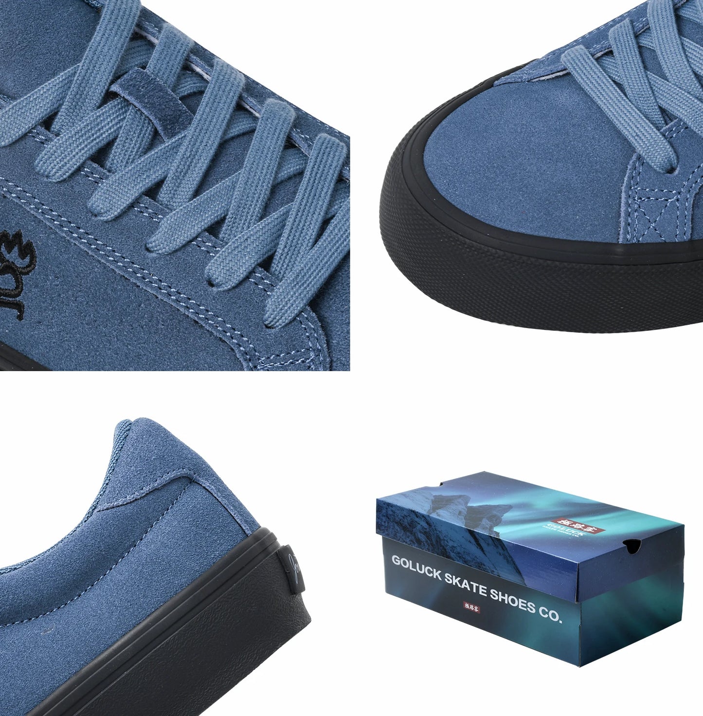Goluck Designer Skate Shoes For Skateboarding Unisex Suede Leather Blue Trainers  Rubber Sole Sport sneake Walking Casual  Shoe