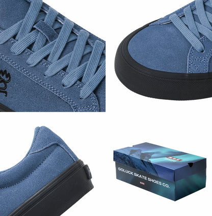 Goluck Designer Skate Shoes For Skateboarding Unisex Suede Leather Blue Trainers  Rubber Sole Sport sneake Walking Casual  Shoe